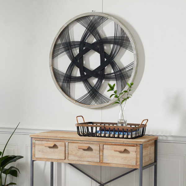 Novogratz Round Wood And Black Rattan Wall Décor, 33.5" X 33.5" Wayfair